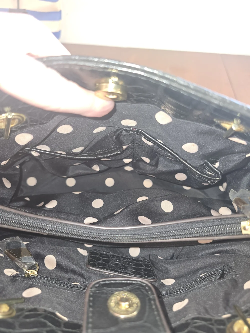 Anne Klein Black Croc-Embossed Shoulder Bag with Gold Accents, New Without Tags!